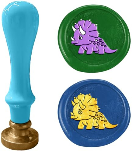 DELORIGIN Cartoon Triceratops Wachssiegelstempel Dinosaurier Wachsstempel 1 Messingkopf Mit Blauem Griff Für Briefe Geburtstagskarten Dekoration Einladungen Geschenkverpackungen