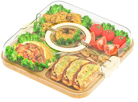 Charcuterie Board with Clear Lid, Travel Portable Cheese Board Charcuterie Boxes Cutting Boards for Kitchen, House Warming Gifts New Home, Gifts for Women (4 Compartments White)