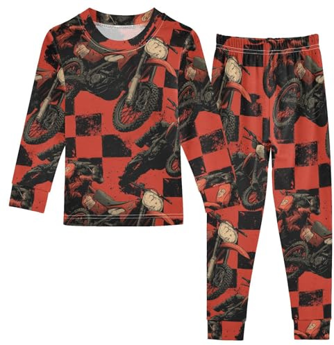 SLHKPNS Motorbike Rider in Action 2-Piece Soft Long Sleeve & Pants PJ Set Jammies Size 8,