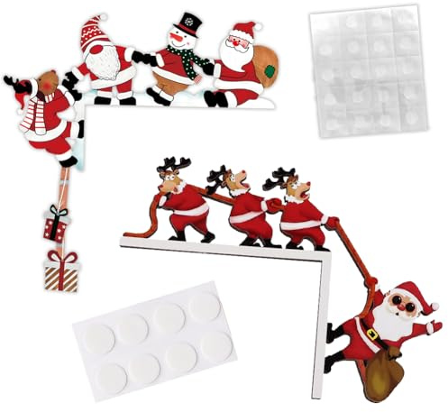 EduPlayte 3 Pezzi Decorazione Porta Natale Legno, Natale Decorazioni Casa per Il Telaio della Porta con Adesivo Rotondo, per Porta Ingresso Casa Cornice in Legno per Porta Finestra