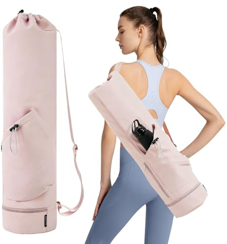 yotutun Bolsa de yoga, bolsa de yoga con correa de hombro ajustable, bolsa grande con compartimento húmedo y bolsillo para botella, bolsa impermeable para esterilla de yoga para pilates, esterillas de