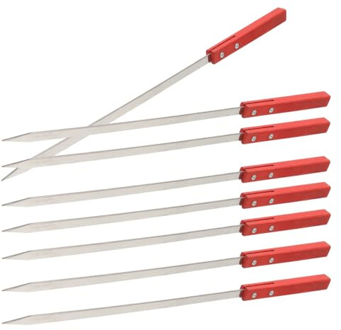 ROMISBABA Lot de 8 Brochettes en Acier Inoxydable 40 CM avec Manche en Bois Rouge Brochettes pour Barbecue Extérieur et Grillades Accessoires Réutilisables pour Camping et Sorties en