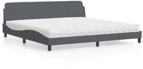 Kaloriko Letto Dover grigio scuro 200 x 200 cm, imbottitura in velluto, design ondulato, materasso in schiuma confortevole H2/H3, struttura stabile per letto camera da letto