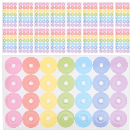 JECOMPRIS Pegatinas de Refuerzo para Agujeros de Carpeta de Anillas, Autoadhesivas, Tamaño Estándar, Color Multicolor Brillante, Pack de 20 Etiquetas para Protección y Reparación de Hojas