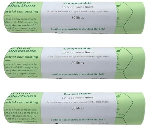 80L Recycling Bags Box of Black, Clear & Pack of Compostable Bin Liners (80L Compostable Bin Bags – Eco-Friendly Waste & Recycling Liners, Biodegradable Bin Bags (3)