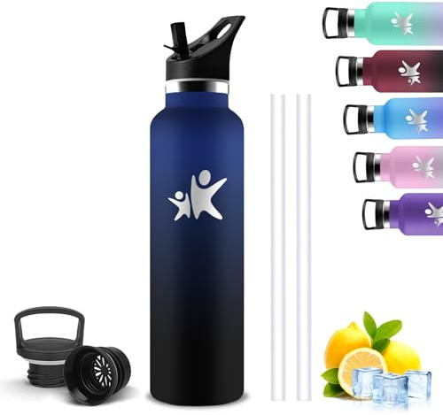 Mujigaga Borraccia Termica, Borraccia 1 litro, Senza BPA, Borraccie con Cannuccia, Senza Perdite, Borraccie Acciaio Inox, Acciaio Inossidabile 18/8, per Scuola, Yoga, Viaggio, Lavoro, Arrampicata