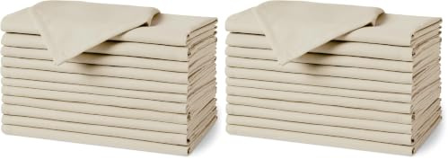 Amazon Basics Serviettes en Tissu Réutilisables Antitaches et Infroissables, Lot de 24, 43 x 43 cm, Beige