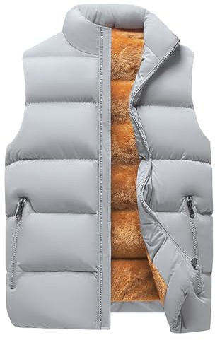 Chaleco de lana de cordero genérico acolchado grueso para hombre y mujer, chaleco de moda de invierno, gris claro, XXL