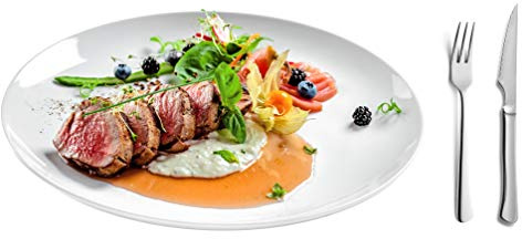 Topkapi 350.964 – Set di 3 pezzi Gourmet Steak Texas Steak, piatto da bistecca Premium in porcellana dura, coltello da bistecca e forchetta da bistecca