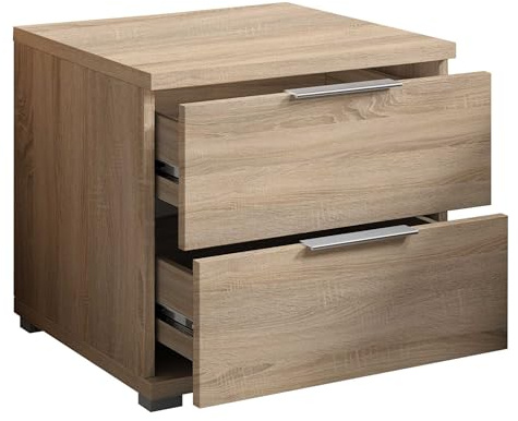 Universal Nachttisch in Eiche Sonoma Optik - Moderner Nachtschrank mit zwei Schubladen für Ihr Bett - 46 x 43 x 42 cm (B/H/T)