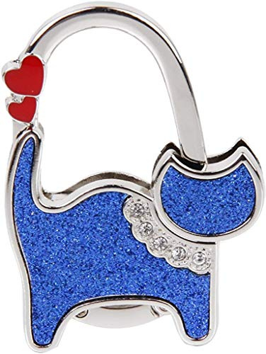 Ladie's Klappbarer Kleiderbügel für Handtaschen, Tischhaken, Herzform, Katze, Blau