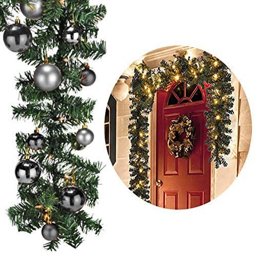 XL Weihnachtsbeleuchtung Girlande beleuchtet Tannengirlande 70 LED Lichterkette 540 cm Weihnachten innen und außen inkl. 30 Baumkugeln Silber