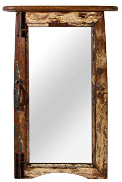 Woodkings® Holz Spiegel Fenster Design 45x68 recyceltes Altholz mit Ablage Vintage rustikal Möbel Badezimmerspiegel Flurspiegel
