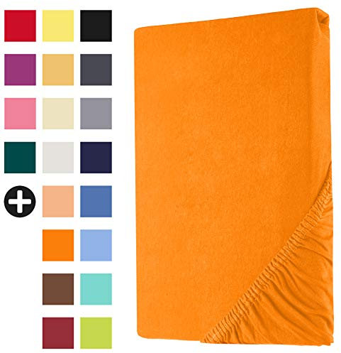 Heim24h Topper Spannbettlaken Spannbetttuch Jersey Bettlaken für Boxspringbett, Orange - 140x200x15 cm