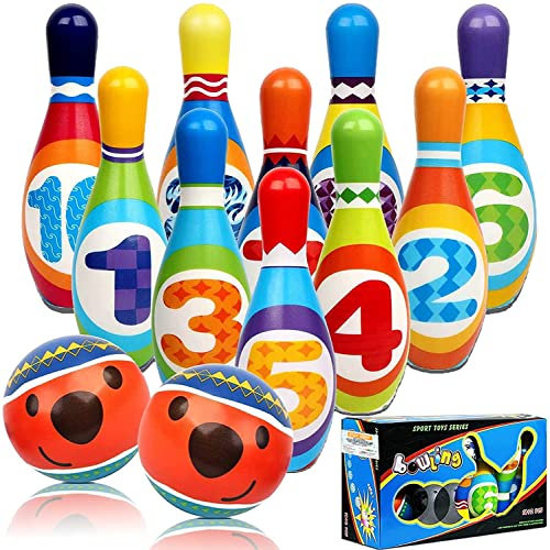 STAY GENT Kegelspiel für Kinder Bowling Ball Set Weich Bowlingkugel mit 10 Kegel und 2 Bälle, Bowling in netzbeutel Drinnen Draußen Spielzeug Geschenke Spiele für Kinder ab 3+ Jahren Junge Mädchen
