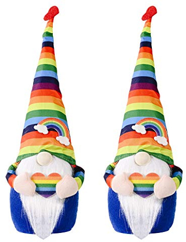 Super Idee Stehender Regenbogenfarbener Wichtel mit Zipfelmütze und weichem Rauschebart Süßer Niedlicher Zwerg Wichtel Figuren Deko kleine Geschenk für Junge Kinder Mädchen Mama Oma Frauen (2)