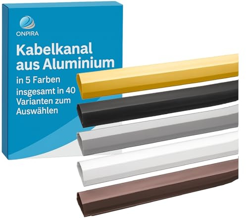Onpira® Kabelkanal aus Aluminium in 5 Farben insgesamt in 40 Varianten zum auswählen (33x1100mm, Weiß Selbstklebend: ja)