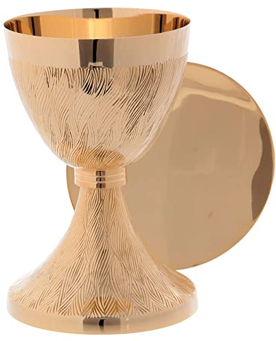 Holyart Chalice and paten in golden brass, 17 cm