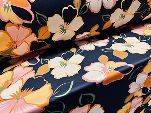 Scuba Neoprene Style Stretch Jersey Fabric, per metre - Pansy Flower Print - Navy Blue