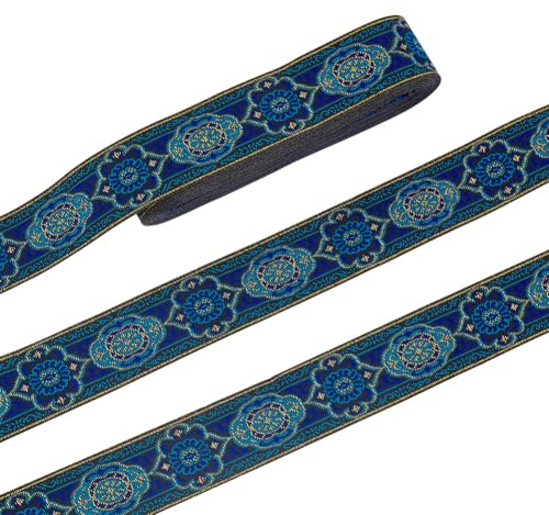 PH PandaHall 7m Vintage Jacquard Band, 3.3cm Jacquard Ribbon Trim | Besticktes Gewebtes Band, Blau Nähen GewebtesBand, Blumenstoff Trim Für DIY Kleidung Accessoires Verzierung Dekorationen