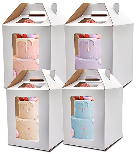 KBG Cake Boxes 6pcs 10x10x12 and 12x12x14 Inches With Window Tall Cake Box for Tier Cakes for Wedding Birthday Transport,Sturdy White Bakery Box Disposable Cake Containers Cake Boxes