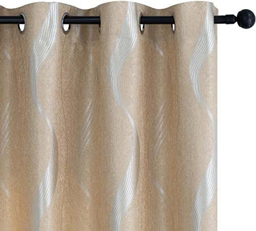 GIRASOLE HOME® Coppia Tende Jacquard Semi Oscuranti Motivo Ondulato Tenda Morbida Termica Isolante per Soggiorno Camera e Interni 2 Pannelli con Occhielli (Beige Onde, 140x275cm)