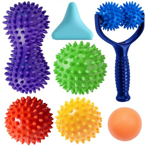 Massageball Set 7er Igelbälle, faszienball igelball Massagebälle,Spikey Ball Massage, igelball hart,igel ball fußmassage,Massage Roller für Rücken Beine Füße Hände Selbstmassage