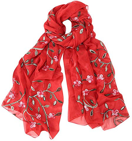 Seidenschal Damen Blume Gedruckt Muster Mode Eleganten Stil Warme Weich Seidentuch Lange Halstücher Sonnencreme Stola Ganzjährig (03 Rot)