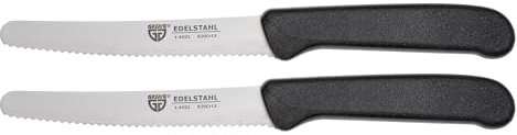GRÄWE Tafelmesser 2 Stück, Messerset zum Schneiden, 2er Pack Brötchenmesser, Frühstücksmesser mit einseitigem Wellenschliff, Brotzeitmesser, scharfe Messer für Brotzeit, 21 cm - Schwarz