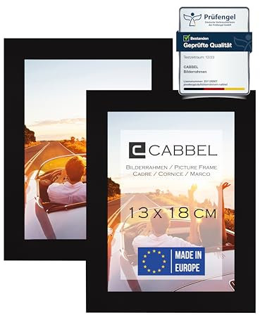 CABBEL Doppelpack (2er Set) Bilderrahmen 13x18 cm, Schwarz, stabiles MDF-Holz Rahmen, bruchsicherem Plexi-Glas, zum Aufhängen & Aufstellen, ideal für Fotos/Bilder/Collage