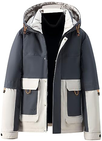 Duohropke Men's Winter Jacket Warm Lined Ski Jacket Waterproof Rain Jacket Snowboard Jacket Outdoor Functional Jacket Work Jacket with Removable Hood, White, XL