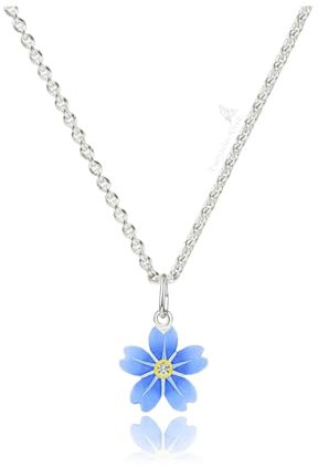 Vergissmeinnicht Halskette Gold plattiert oder Edelstahl Kette handbemalt inspiriert von Vintage Emaille Blumenschmuck Geschenkidee (40, Silber)