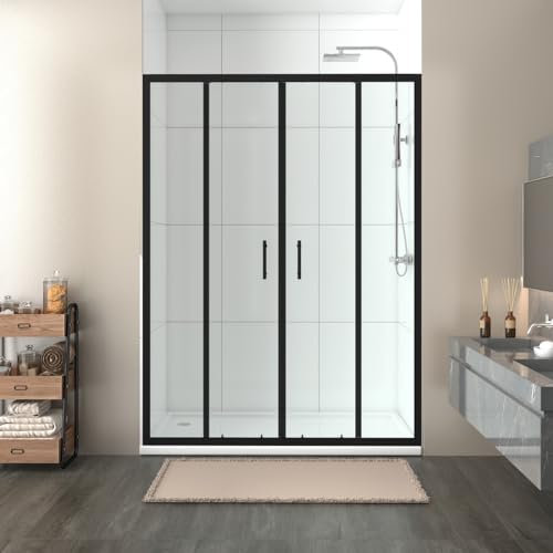 NRG 1400 x 1900mm Shower Enclosures Double Sliding Shower Door Matte Black Framed