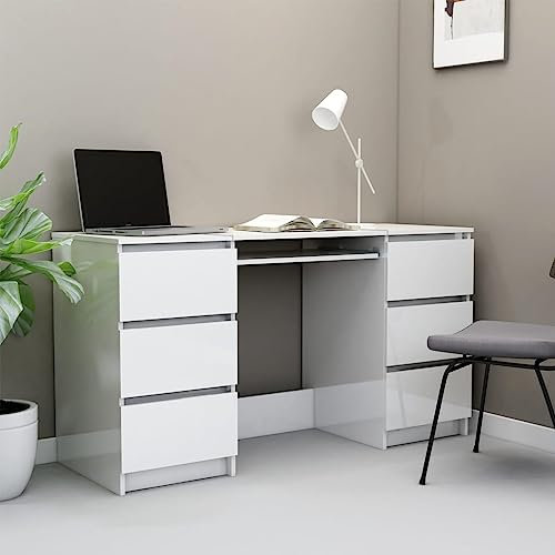 AJSEOYBS Computertisch Klein,Computer Deskschreibtisch Hochglanz-Weiß 140x50x77 cm Holzwerkstoffgeeignet FüR Wohnzimmer, Schlafzimmer, BüRo, Besprechungszimmer, Arbeitszimmer