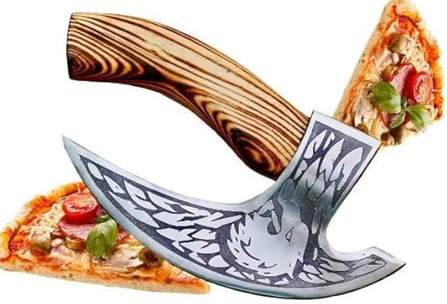 CraftTal ascia per pizza vichinga con protezione in pelle – Coltello per pizza per veri vichinghi – ascia tagliapizza perfetta come decorazione vichinga – ascia vichinga – coltello per pizza, coltello