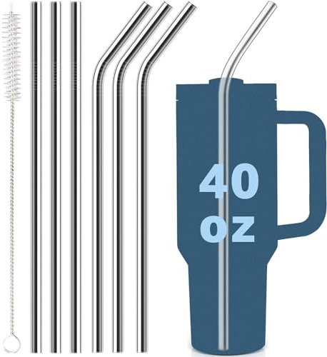 ALINK 6 Pack Stainless Steel Straw Replacement 40 oz for Stanley Adventure Travel Tumbler, Reusable Straws with Cleaning Brush with 40oz Stanley Cup Tumbler