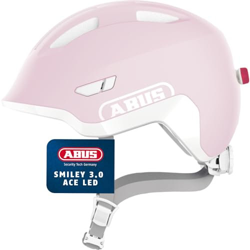 ABUS Kinderhelm Smiley 3.0 ACE LED - Fahrradhelm mit Licht - Tiefe Passform & Platz für einen Zopf - für Mädchen und Jungs - Pure Rose, Größe S