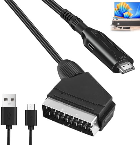 Leikurvo Convertitore SCART a HDMI HD 1080p/720p - Adattatore Video Audio Con Cavo HDMI 1m per HDTV, STB, VHS, VCR, PS3, Sky, DVD, Blu-ray