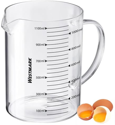 Westmark Jarra Medidora de Vidrio, Para Medir Ingredientes, Segura para Microondas, Resistente al calor, Asa Ergonómica, 1.000 ml