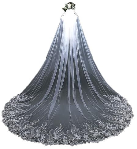 XIUWOUG Langer romantischer doppellagiger Brautschleier mit Kathedralenschleier mit Kamm Einfaches Elegantes Hochzeitsaccessoire für Frauen Klassisches Haar 3m,Weiß,3 * 3M