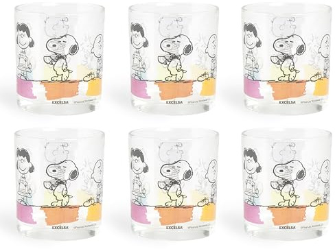 Excelsa Peanuts Set mit 6 Wassergläsern, Fassungsvermögen 250 ml, Glas, Peanuts-Dekor