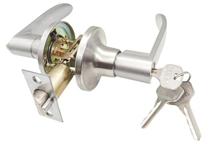 Poignée de porte de chambre à coucher avec clés - Serrure de porte intérieure silencieuse - Poignée de porte intérieure verrouillable pour chambre à coucher, salle de bain (argent, 30 mm-50 mm)