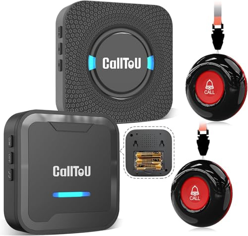 CallToU Personal Alarms for Elderly with Portable & Plug-In Caregiver Pager | Waterproof Emergency Button & Plug-In Receiver, Fall Alarm for Elderly, 500Ft Range Call Bell for Elderly, Disabled,Home Care