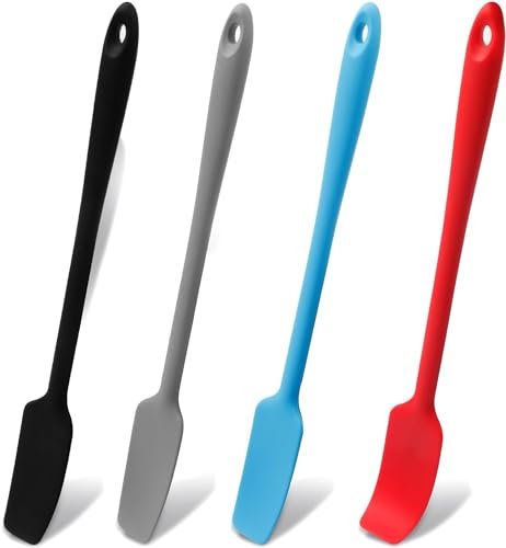 4 spatole in silicone resistenti al calore, per uso in cucina, antiaderenti, lunghe spatole in gomma per cuocere torte, cucinare barattoli da cucina (nero, grigio, blu, rosso)