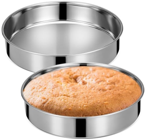PRETYZOOM Set 2 Teglie Per Torte Rotonde Da 9.6 Pollici in Acciaio Inossidabile Con Base Piatta Per Cottura Uniforme E Facilità Di Pulizia Ideali Per Dolci E Cottura a Vapore in Cucina