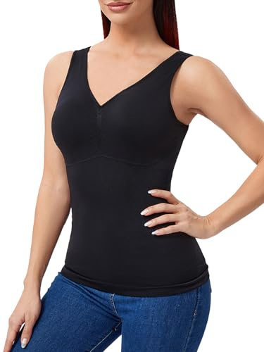Joyshaper Damundertröja, formande toppar, bh, tanktoppar, skjorta, spets, väst, formande mage, way skjortor, body shaper, Svart/V-ringning, L