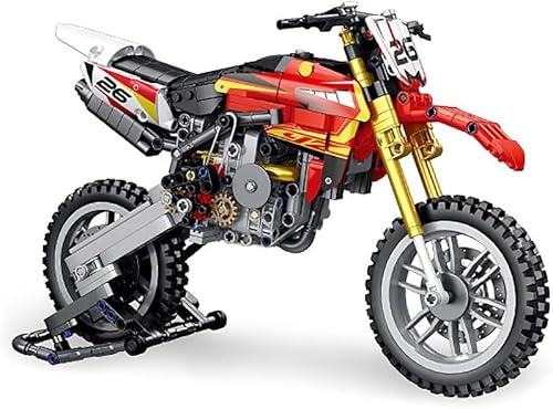 DelightCube Technik Motorrad Bausteine, Klemmbausteine Motorrad Modellbausatz, Supermotorrad Bauset Spielzeug Geschenk für Erwachsene(14+) (red)