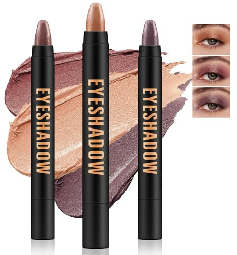 Apooliy 3pcs Cream Eyeshadow Sticks,Ombre à paupières haute pigmentation et chatoyante Crayon,Stylo ombre à paupières longue tenue, crayon éclaircissant pour le maquillage des yeux, résistant à l'eau