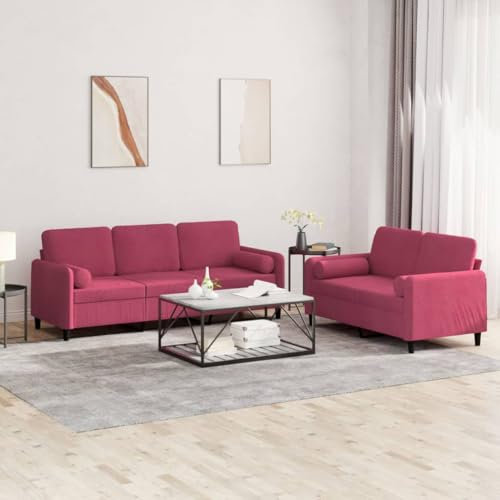 Brokky 2-TLG. Sofagarnitur mit Kissen Sofa Wohnzimmer Sitzgruppe Wohnzimmer Sofa Set Sofas FüR Wohnzimmer Weinrot Samt - 3202038