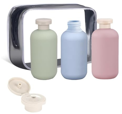 ChAusa 3 Pezzi Bottiglie da Viaggio in Silicone 300ml Contenitori da Viaggi | Viaggio Liquidi con Borsa da Toilette e Etichetta,Boccette da Viaggio per Shampoo e Balsamo Liquidi